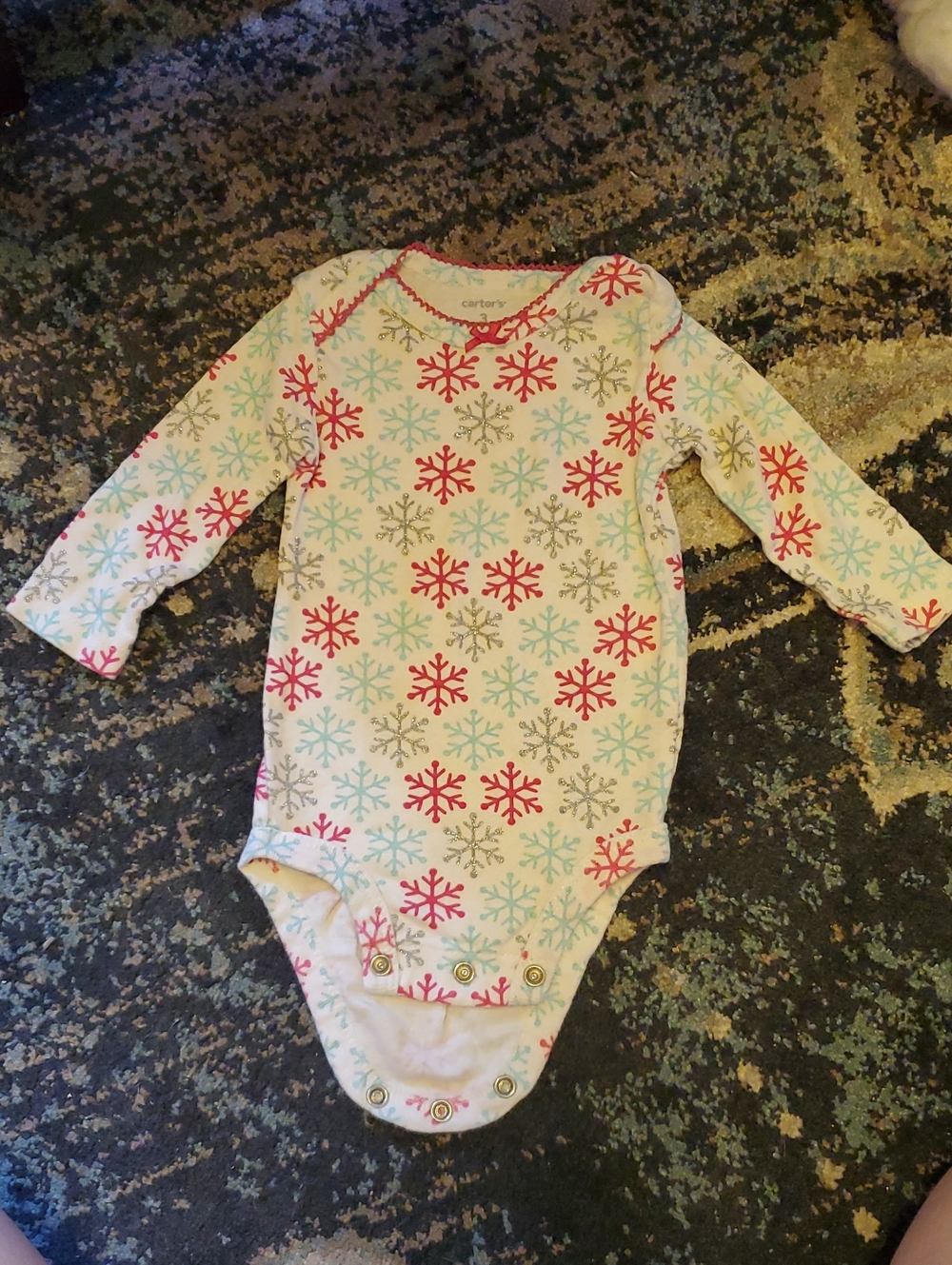Carter's Cream Snowflake Print Long-Sleeve One-Piece